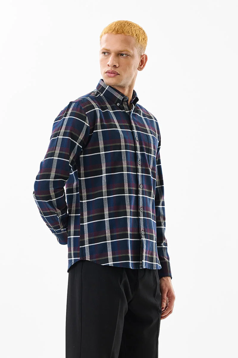 SNITCH Slim Fit Cotton Checks Dark Blue Shirt