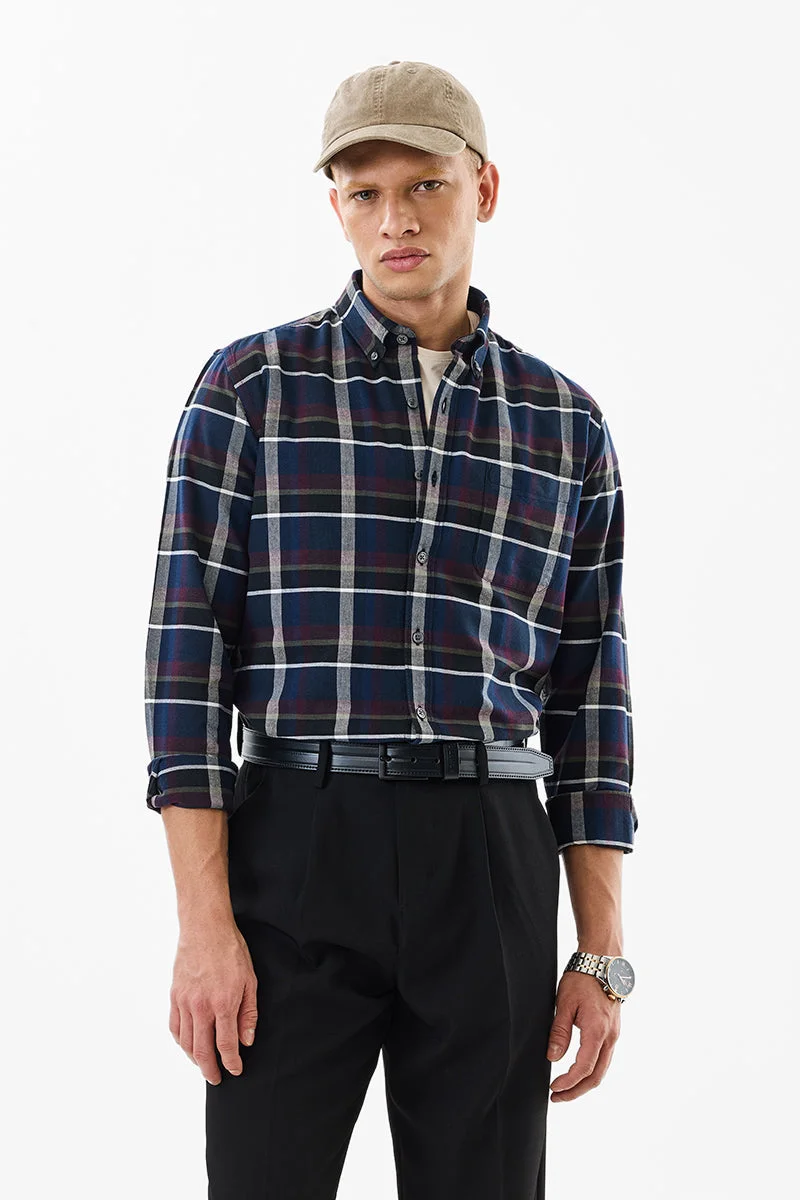 SNITCH Slim Fit Cotton Checks Dark Blue Shirt