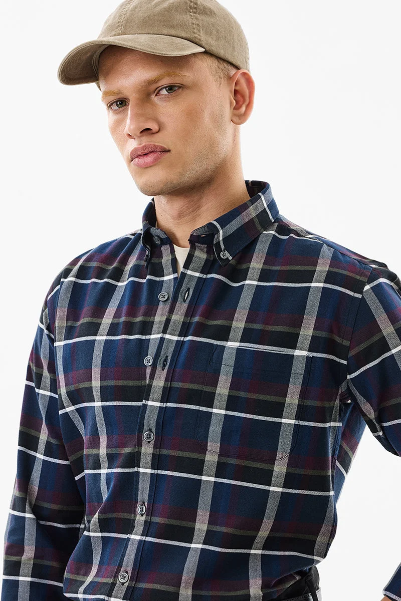 SNITCH Slim Fit Cotton Checks Dark Blue Shirt