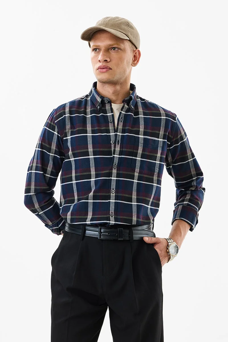 SNITCH Slim Fit Cotton Checks Dark Blue Shirt