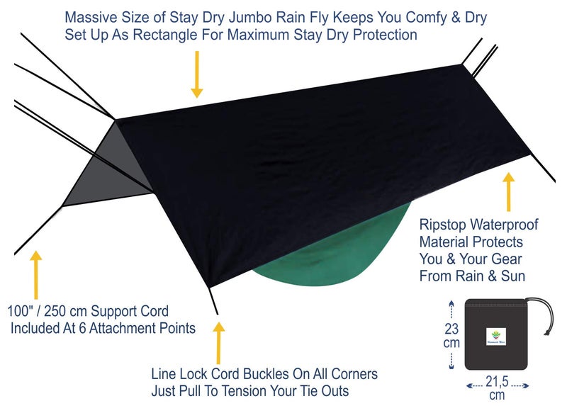 Hammock Bliss - Stay Dry Jumbo Rain Fly - Extra Huge Waterproof Tent Tarp and Hammock Shelter to Cover Your Hammock and Gear – Enormous 98” Wide Area Makes Hammock Camping A Dry Rain Free Experience - Image 4
