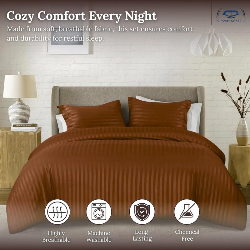 FOAM CRAFT® Stripe 3-Piece Duvet Cover Set - Mocha, California King - Image 4