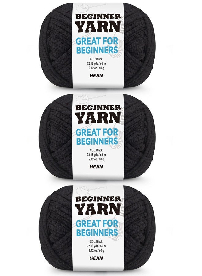 HEJIN 3x60g Black Yarn for Crocheting and Knitting;3x66m (72yds)Cotton Yarn for Beginners with Easy-to-See Stitches;Worsted-Weight Medium #4;Cotton-Nylon Blend Yarn for Beginners Crochet Kit Making - Image 1