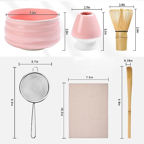 zenrc Ceremony Matcha Kit - Traditional Bamboo Matcha Whisk (Chasen) Scoop (Chashaku) Chawan Bowl with Pouring Spout Whisk Holder Sifter Tea Tray- The Perfect Matcha Set (Set of 6, Pink) - Image 2