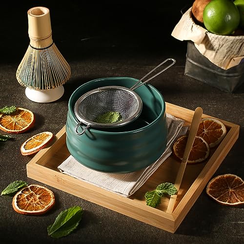 zenrc Ceremony Matcha Kit - Traditional Bamboo Matcha Whisk (Chasen) Scoop (Chashaku) Chawan Bowl with Pouring Spout Whisk Holder Sifter Tea Tray- The Perfect Matcha Set (Set of 6, Pink) - Image 5