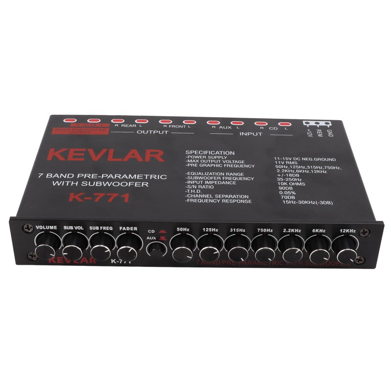 7-Band Graphic Equalizer: Chassis Design With Built-In Low Pass Filter - Variable Gain Adjustment & Independent Volume Controls Car Audio EQ for Vehicle Audio Systems - Image 3