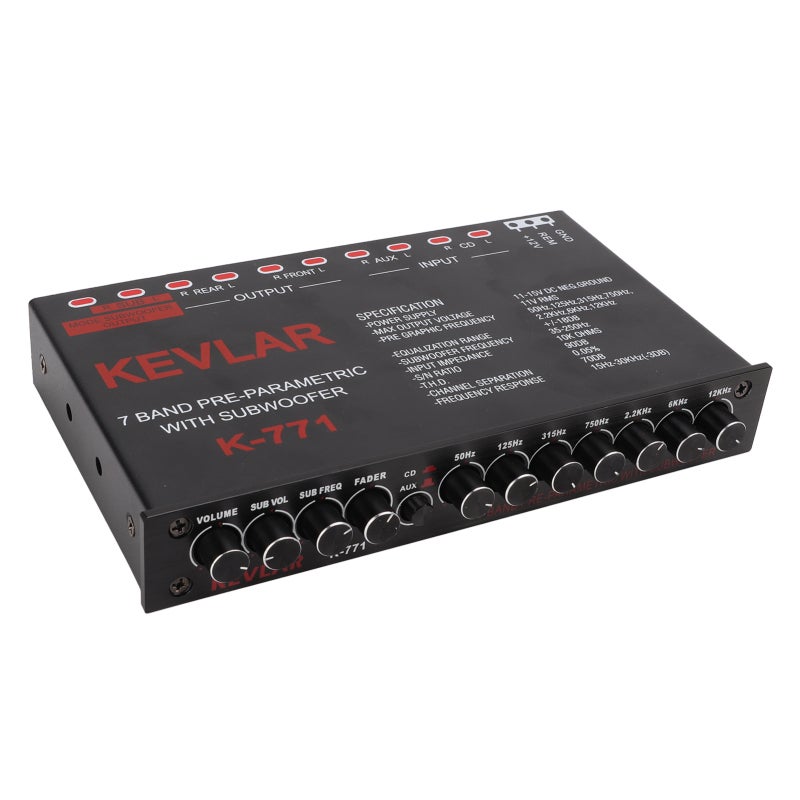 7-Band Graphic Equalizer: Chassis Design With Built-In Low Pass Filter - Variable Gain Adjustment & Independent Volume Controls Car Audio EQ for Vehicle Audio Systems - Image 2