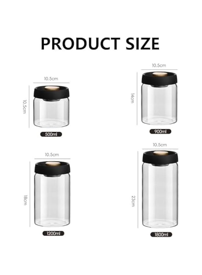 TRASSLE Glass Canister with Vacuum Lids,500/900/1200ml Borosilicate Glass Coffee Canister Container,Perfect for Coffee,Beans,Loose Tea,Candy,Nuts,Spices,Snacks for Fresh Keeping  - Image 2