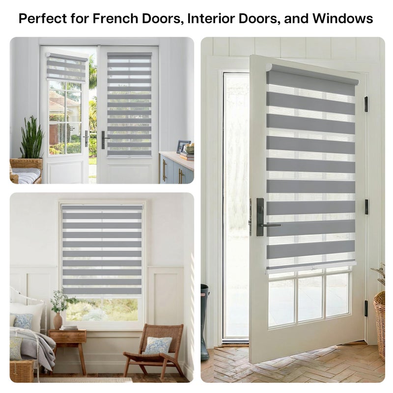 LazBlinds No Drill Zebra Blinds for French Door, Cordless Blinds for Door with 20" Covering Width, Small Gap Design Light Filtering Sheer Shades for Indoor Windows, 20 5/8" W x 24" L, Grey, 1 Panel - Image 3