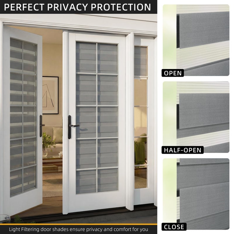 LazBlinds No Drill Zebra Blinds for French Door, Cordless Blinds for Door with 20" Covering Width, Small Gap Design Light Filtering Sheer Shades for Indoor Windows, 20 5/8" W x 24" L, Grey, 1 Panel - Image 4