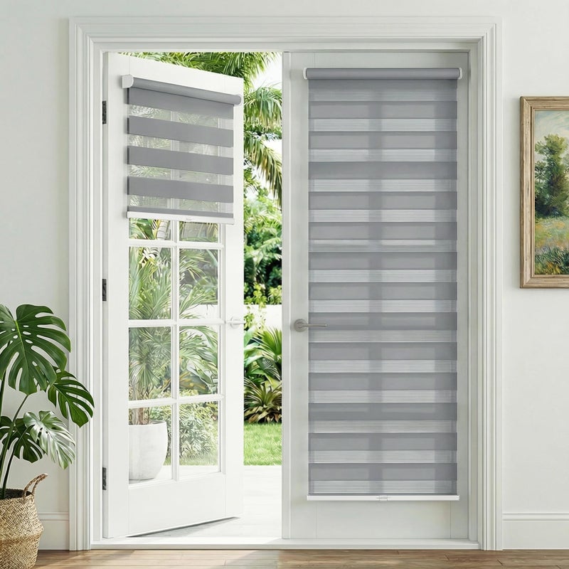 LazBlinds No Drill Zebra Blinds for French Door, Cordless Blinds for Door with 20" Covering Width, Small Gap Design Light Filtering Sheer Shades for Indoor Windows, 20 5/8" W x 24" L, Grey, 1 Panel - Image 1