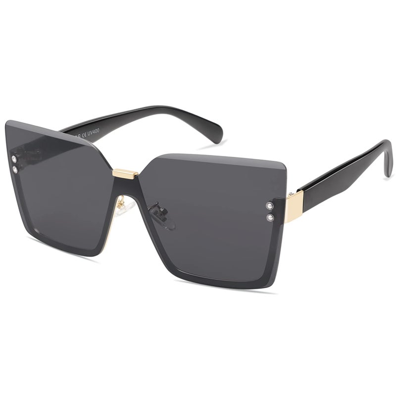 SOJOS Trendy Square Oversized Sunglasses Womens Big Rimless UV400 Ladies Shades SJ1160, All Black Lens/Black Temples - Image 1