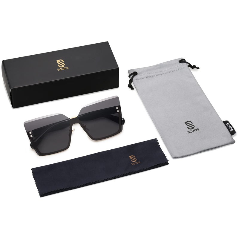 SOJOS Trendy Square Oversized Sunglasses Womens Big Rimless UV400 Ladies Shades SJ1160, All Black Lens/Black Temples - Image 5
