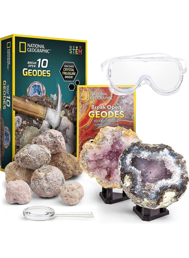 Break Open 10 Premium Geodes Includes Goggles And Display Stands Great STEM Science Kit Geology Gift For Kids  - Image 1