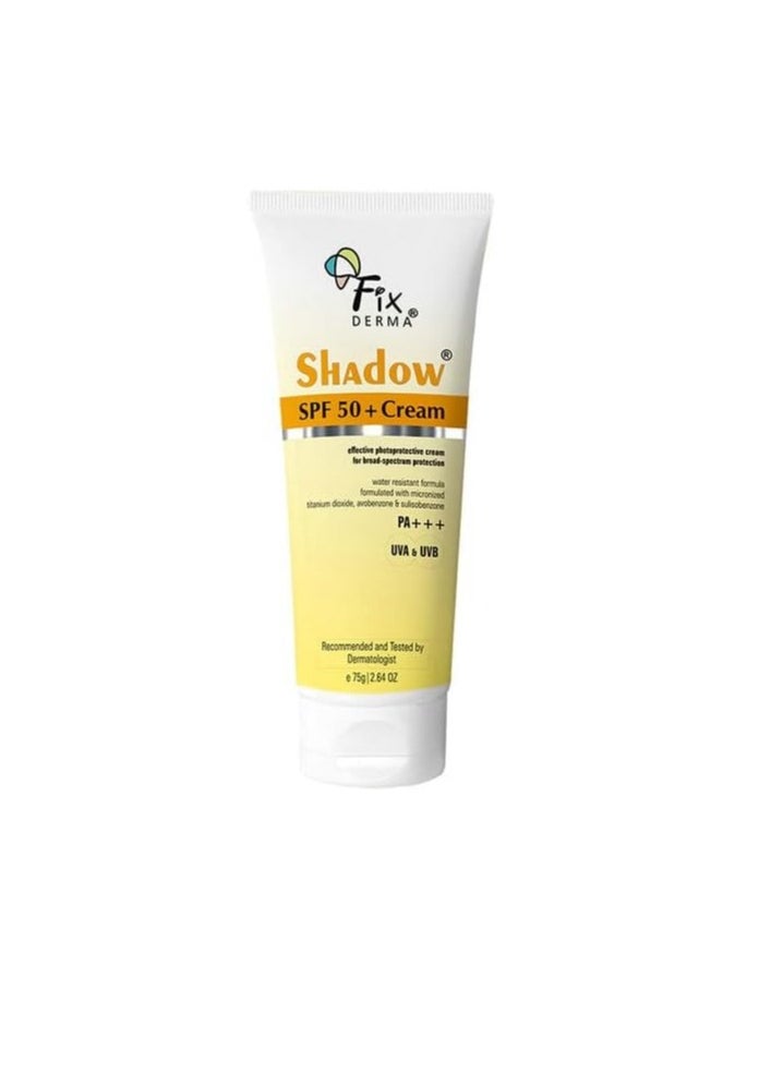 FIXDERMA Shadow SPF 50+ Cream - 75gm | Broad-Spectrum Sun Protection | Water Resistant Formula | PA+++, UVA & UVB Protection | Allergen, Sulphate & Paraben Free | Dermatologist Tested  - Image 1