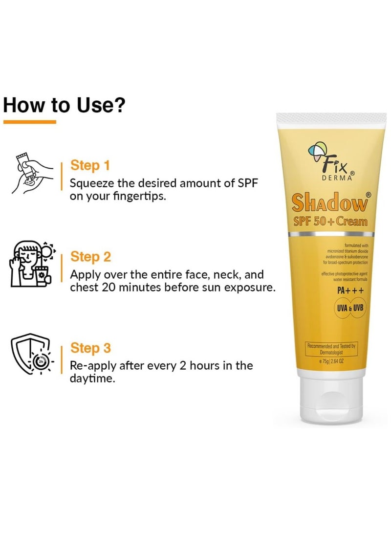 FIXDERMA Shadow SPF 50+ Cream - 75gm | Broad-Spectrum Sun Protection | Water Resistant Formula | PA+++, UVA & UVB Protection | Allergen, Sulphate & Paraben Free | Dermatologist Tested  - Image 5