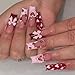 Foccna Press on Nails Long Rhinestone Pink Fake Nails Square Bling Glossy Artificial Nails Finger Manicure for Women and Girls-24pcs (Long Nails 3) - Image 2