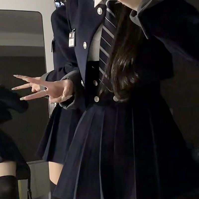 Preppy Blazer Shorts Set with Pleated Skirt Suit Skirt - Image 2