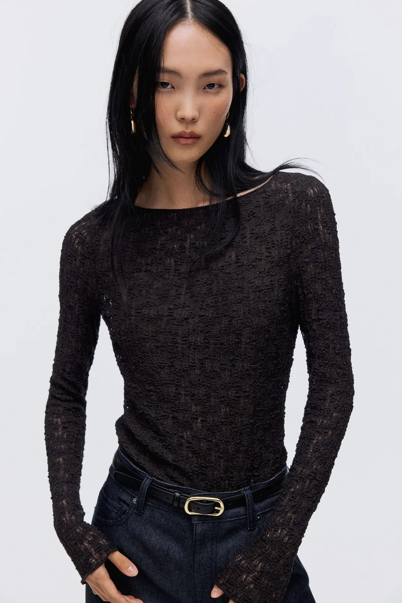 H&M Lace-look jersey top