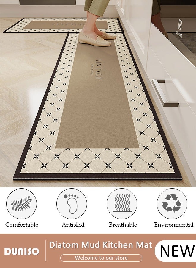 DUNISO 2 PCS Kitchen Mats and Rugs Set , Non Slip Heavy Duty Standing Mat, Quick Dry Diatom Mud Floor Mat, Extra Soft and Absorbent Floor Mats for Kitchen, Bath, Office, Laundry(40*60cm+40*120cm) - Image 1