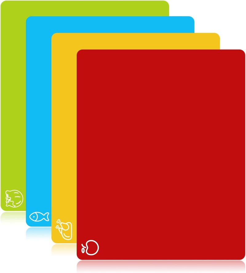 Goodluck 4 Pieces Flexible Cutting Boards, BPA Free Plastic Cutting Boards for Kitchen, Non Slip Cutting Mat for Meat and Vegetables - Image 1