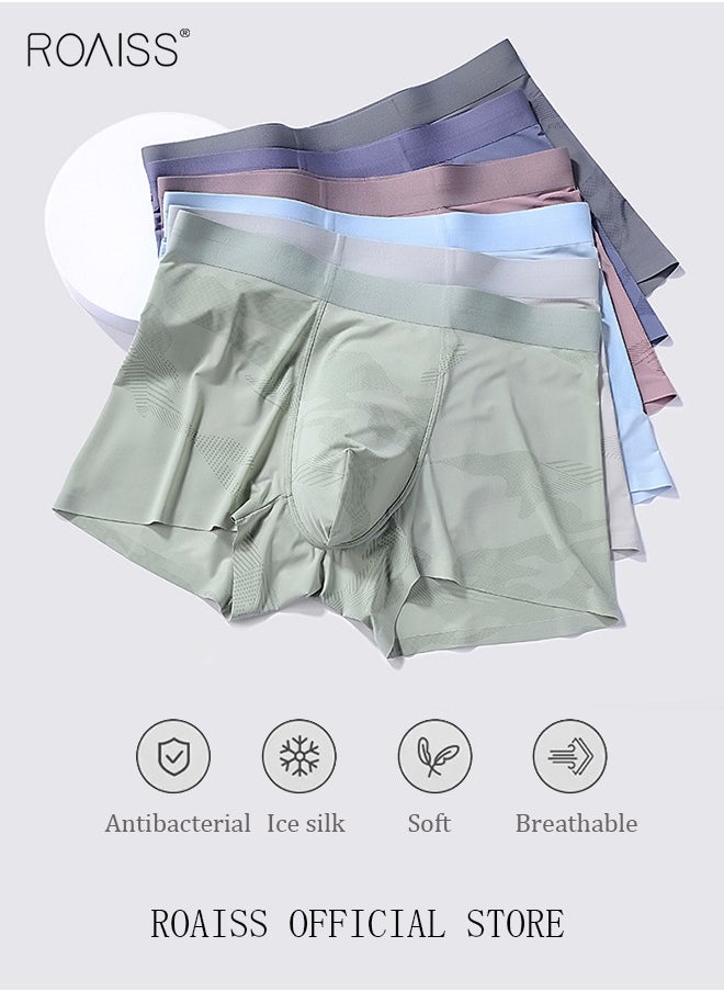 roaiss Set of 3 Men's Boys Ice Silk Boxer Briefs Boxer Briefs Breathable Soft Underwear Summer Stretch Plus Size Teen Classic Briefs  - Image 1