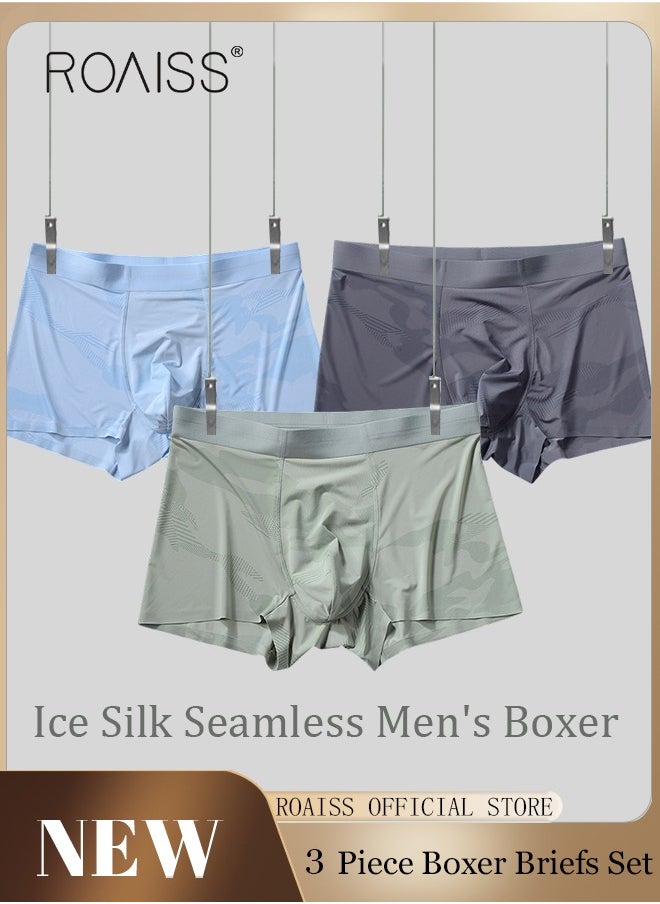 roaiss Set of 3 Men's Boys Ice Silk Boxer Briefs Boxer Briefs Breathable Soft Underwear Summer Stretch Plus Size Teen Classic Briefs  - Image 2