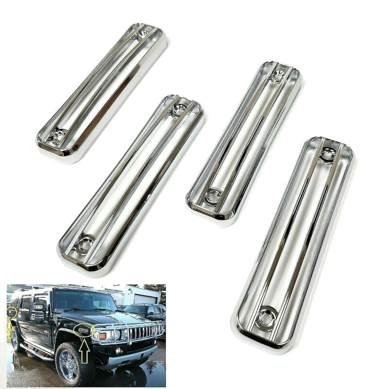 Side Marker Light Trim 4 Chrome Silver High Quality Chrome Plated ABS Plastic - Weather Proof Easy Installation for 2003-2009 Hummer H2 SUV SUT Body - Image 2