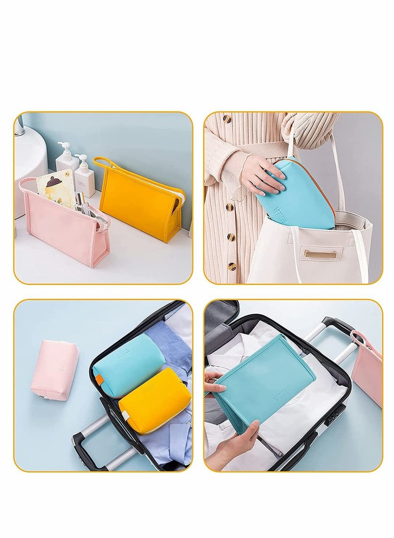Travel Makeup Bag 2 PCS Waterproof PU Leather Cosmetic Organizer Portable Toiletries Pouch for Women Girls Pink - Image 3