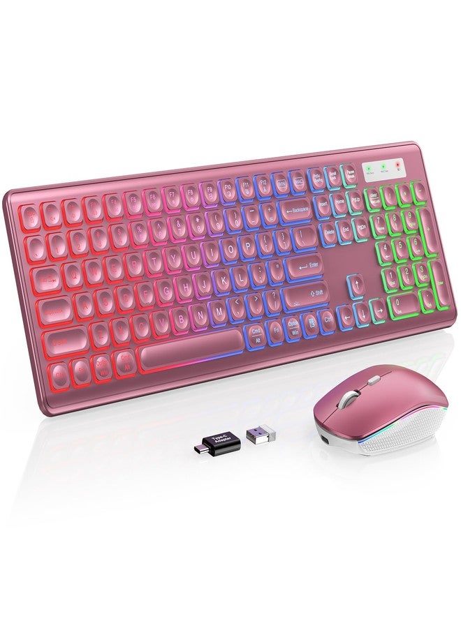 Trueque Wireless Keyboard and Mouse Combo - RGB Backlit, Rechargeable & Light Up Letters, Full-Size, Ergonomic Tilt Angle, Sleep Mode, 2.4GHz Quiet Keyboard Mouse for Mac, Windows, Laptop, PC - Image 1