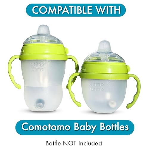 BelBeyo Sippy Cup Conversion Kit for Comotomo Baby Bottles 2-Count, Food Grade Silicone Spout Nipples, All Silicone Weighted Straw, Bottle Handles, Cleaning Brush, BPA-Free, 4+ Months (Sippy Spout, Green) - Image 4