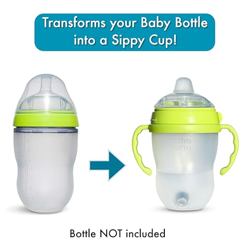 BelBeyo Sippy Cup Conversion Kit for Comotomo Baby Bottles 2-Count, Food Grade Silicone Spout Nipples, All Silicone Weighted Straw, Bottle Handles, Cleaning Brush, BPA-Free, 4+ Months (Sippy Spout, Green) - Image 3