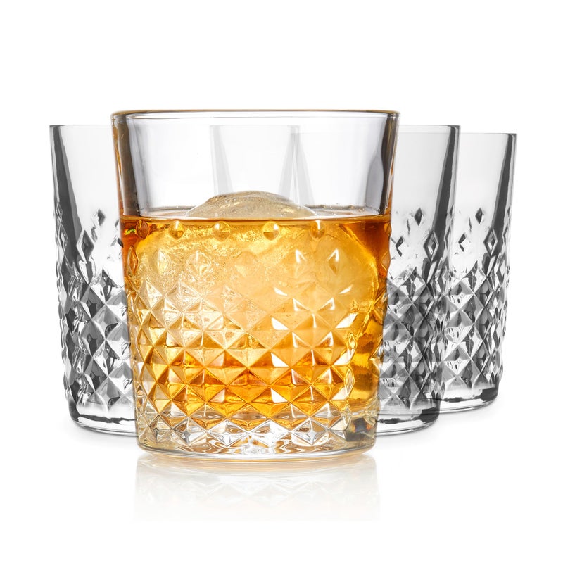 LIBBEY Libbey Carats Double Old Fashioned Glasses 12 Oz Faceted Whiskey Drinking Glasses Dishwasher Safe Rocks Glass Set for Spirits Cocktails