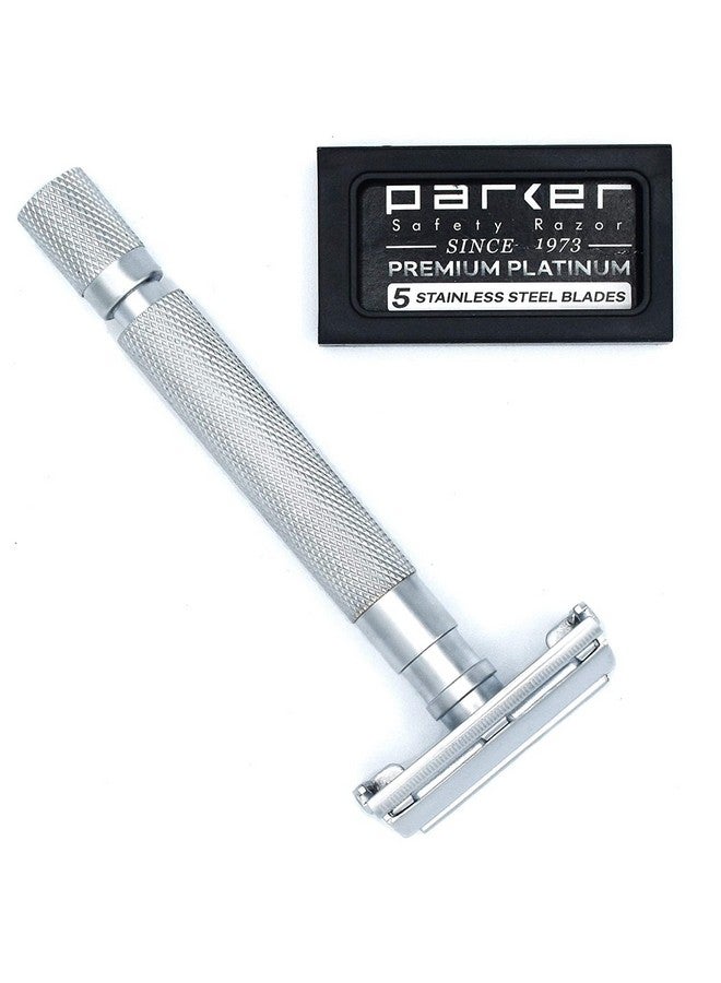 باركر سيفتي رازور ماكينة حلاقة باركر 74R ساتان كروم - مقبض طويل وثقيل الوزن، شفرة حلاقة مزدوجة الحافة مفتوحة على شكل فراشة للرجال، تتضمن 5 شفرات حلاقة باركر بريميوم بلاتينيوم مزدوجة الحافة - Image 5