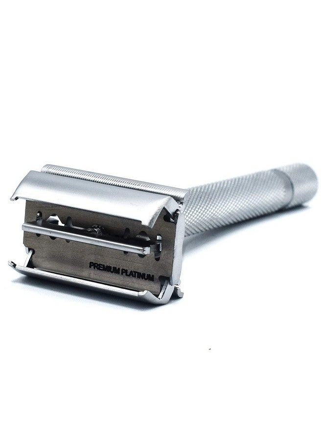 باركر سيفتي رازور ماكينة حلاقة باركر 74R ساتان كروم - مقبض طويل وثقيل الوزن، شفرة حلاقة مزدوجة الحافة مفتوحة على شكل فراشة للرجال، تتضمن 5 شفرات حلاقة باركر بريميوم بلاتينيوم مزدوجة الحافة - Image 2