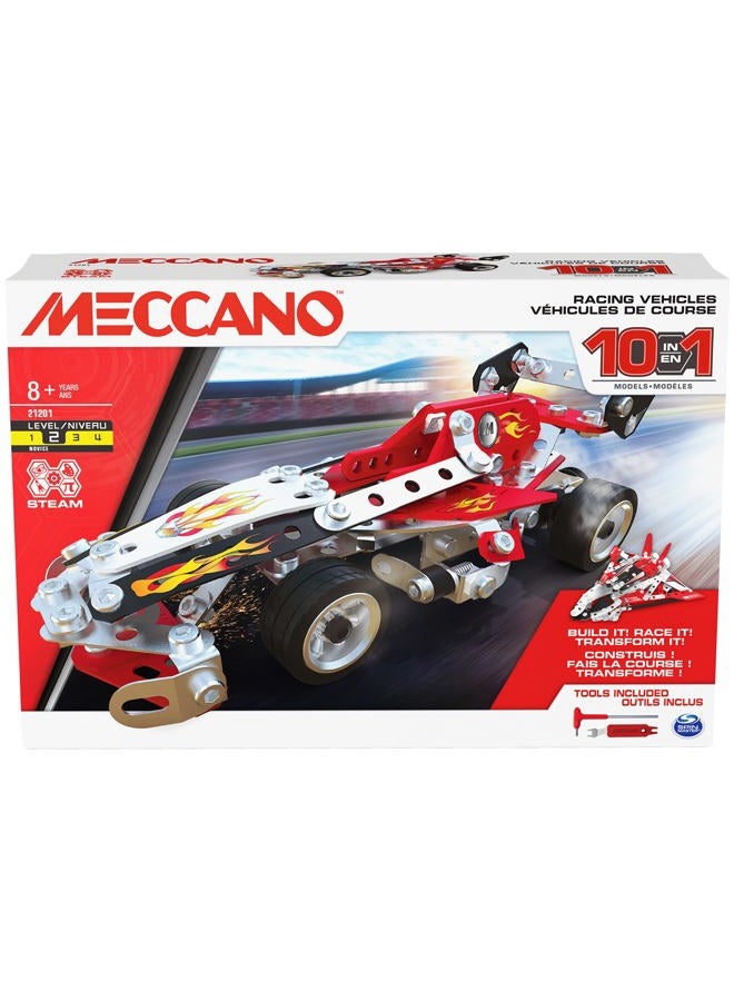 Meccano مجموعة بناء نماذج سيارات سباق 10 في 1 مع 225 قطعة وأدوات حقيقية، ألعاب للأطفال من سن 8 سنوات وما فوق - Image 1