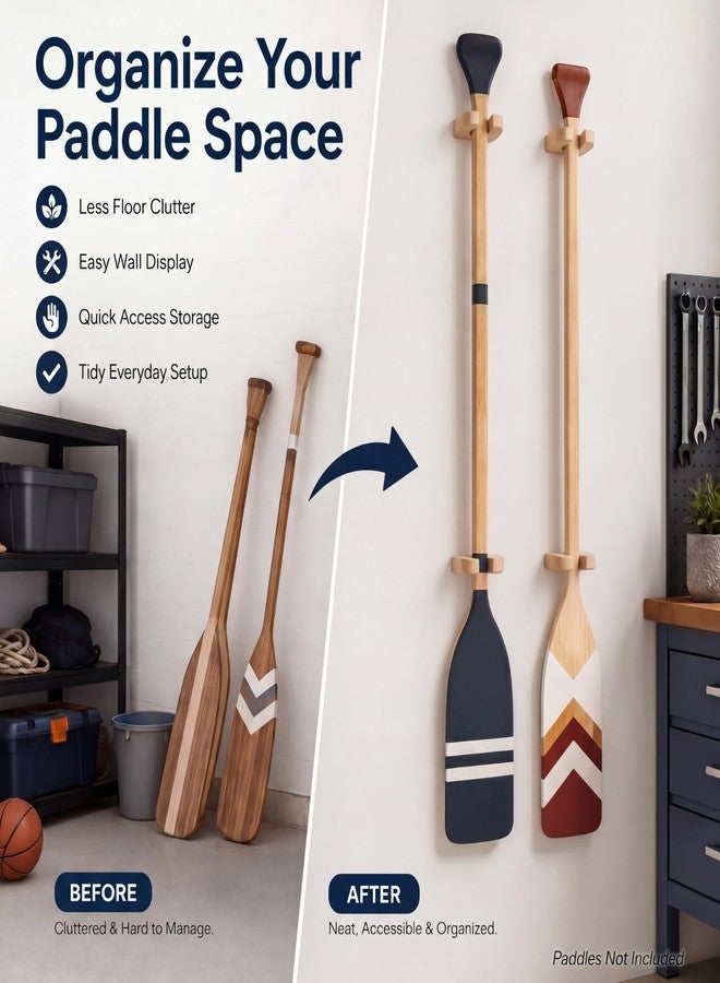 DaisyInner 4 Pcs Wooden Kayak Paddle Holder Rack Wall Mount Canoe Oar Hanger Paddle Storage and Display Rack for SUP Dragon Boat Paddles Garage Boat House Home Decor (Light Brown) - Image 3