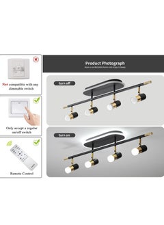 Ganeed 4-Light Track Lighting Black and Gold Ceiling Spot Lighting with Rotatable Light Head and LED Bulbs, Indoor Adjustable Spotlight Fixtures for Living Room Hallway Studio Kitchen Island  - Image 4