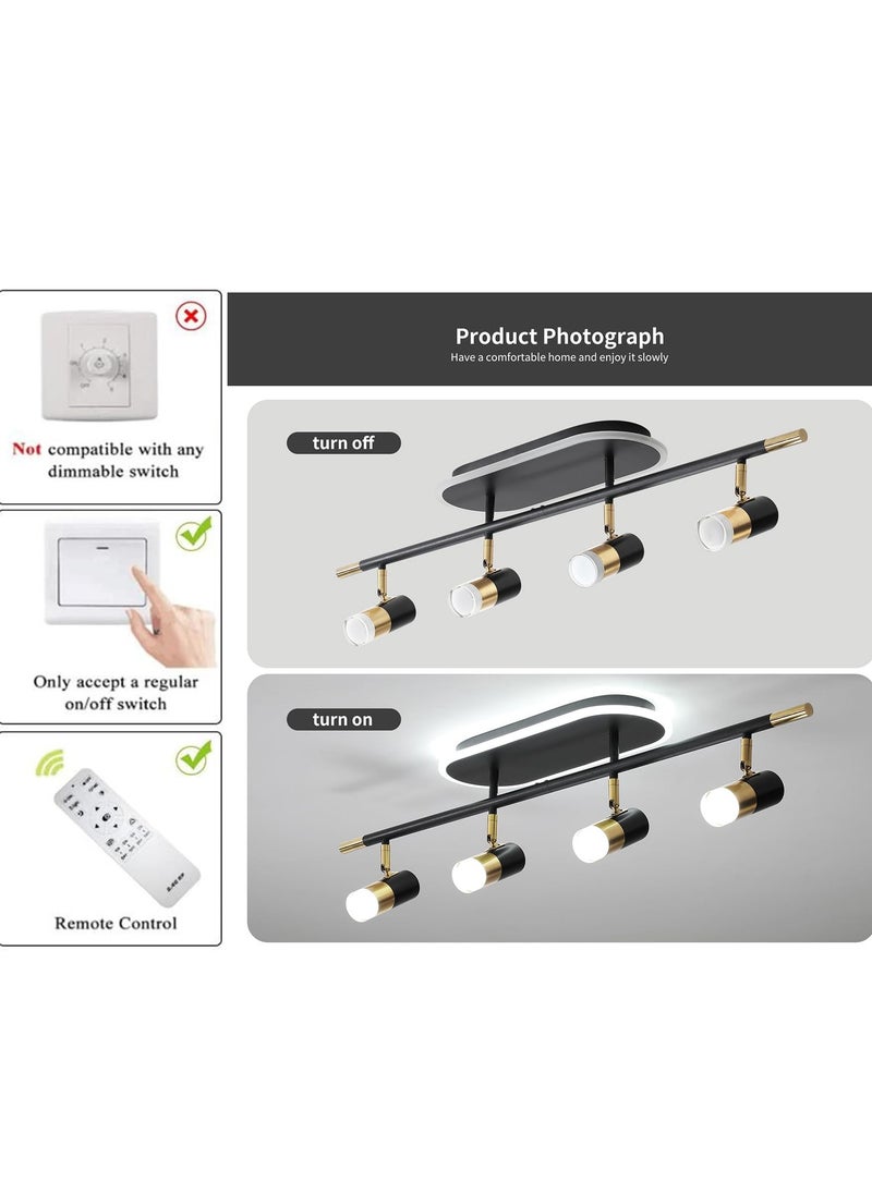 Ganeed - 4-Light Track Lighting Black and Gold Ceiling Spot Lighting with Rotatable Light Head and LED Bulbs, Indoor Adjustable Spotlight Fixtures for Living Room Hallway Studio Kitchen Island - Image 1