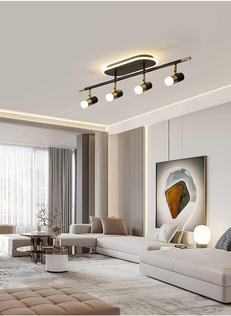 Ganeed - 4-Light Track Lighting Black and Gold Ceiling Spot Lighting with Rotatable Light Head and LED Bulbs, Indoor Adjustable Spotlight Fixtures for Living Room Hallway Studio Kitchen Island - Image 1