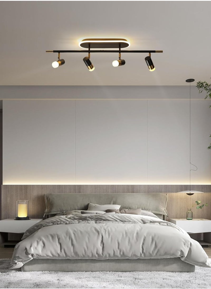 Ganeed - 4-Light Track Lighting Black and Gold Ceiling Spot Lighting with Rotatable Light Head and LED Bulbs, Indoor Adjustable Spotlight Fixtures for Living Room Hallway Studio Kitchen Island - Image 1