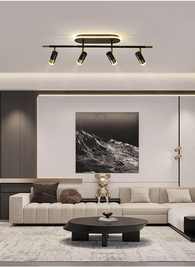Ganeed - 4-Light Track Lighting Black and Gold Ceiling Spot Lighting with Rotatable Light Head and LED Bulbs, Indoor Adjustable Spotlight Fixtures for Living Room Hallway Studio Kitchen Island - Image 1