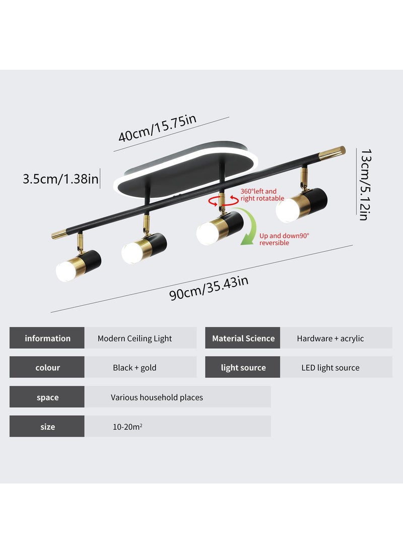 Ganeed - 4-Light Track Lighting Black and Gold Ceiling Spot Lighting with Rotatable Light Head and LED Bulbs, Indoor Adjustable Spotlight Fixtures for Living Room Hallway Studio Kitchen Island - Image 1