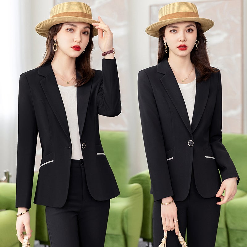 Factory direct business wear design sense small suit coat womens spring and autumn fashion temperament womens work clothes spot wholesale Black suit + pants 