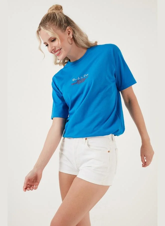 Lela Lela Written Detailed Cotton Oversize Crew Neck T-Shirt Women's T-SHIRT 541RUEDELA