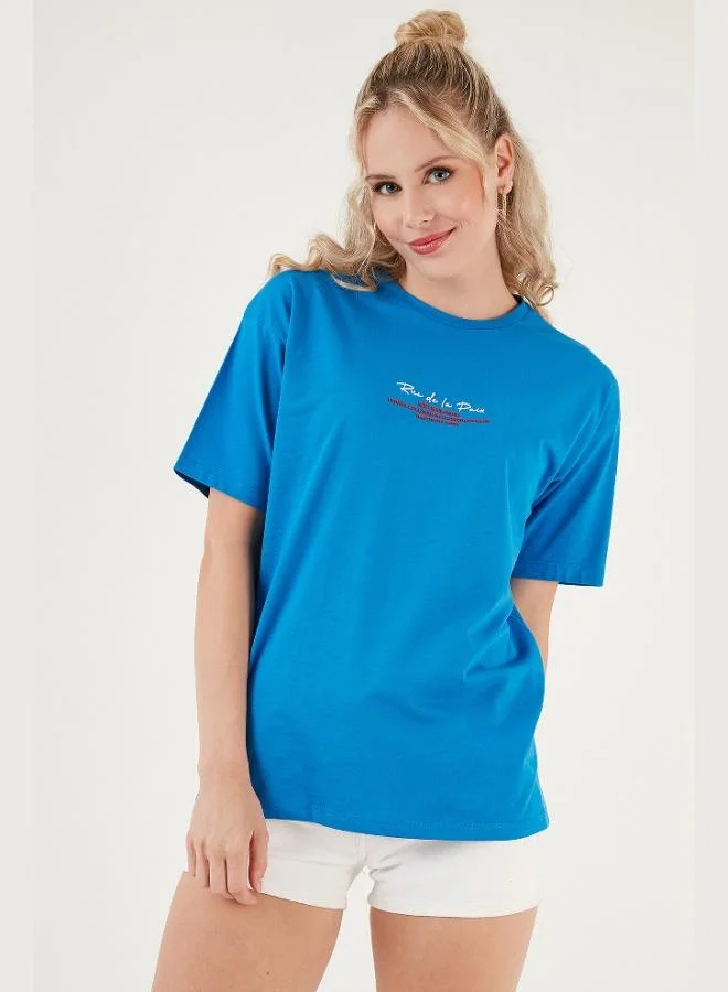 Lela Lela Written Detailed Cotton Oversize Crew Neck T-Shirt Women's T-SHIRT 541RUEDELA