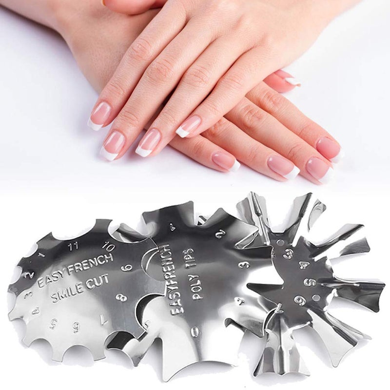 SILPECWEE 3 Pack Easy French Smile Line Acrylic Gel Cutter Tool C-Shape Manicure Edge Trimmer Stencil Template Tips (29 Size)