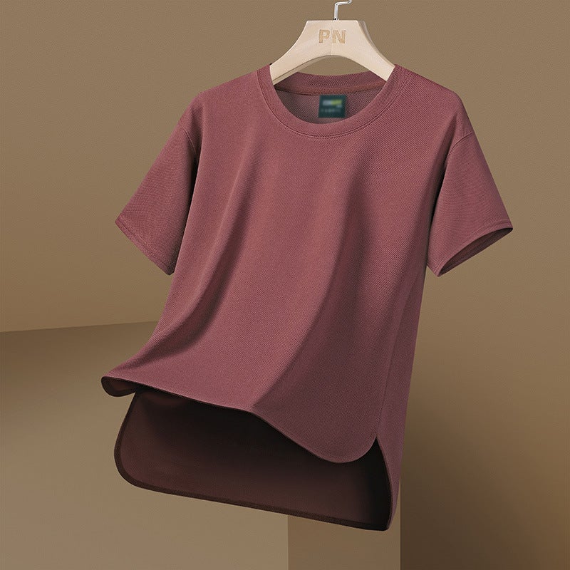 TikTok Live Broadcast Explosive Suit Mens Advertising Shirt High Quality Mens Solid Color T-Shirt Casual Breathable Short Sleeve Top Burgundy 
