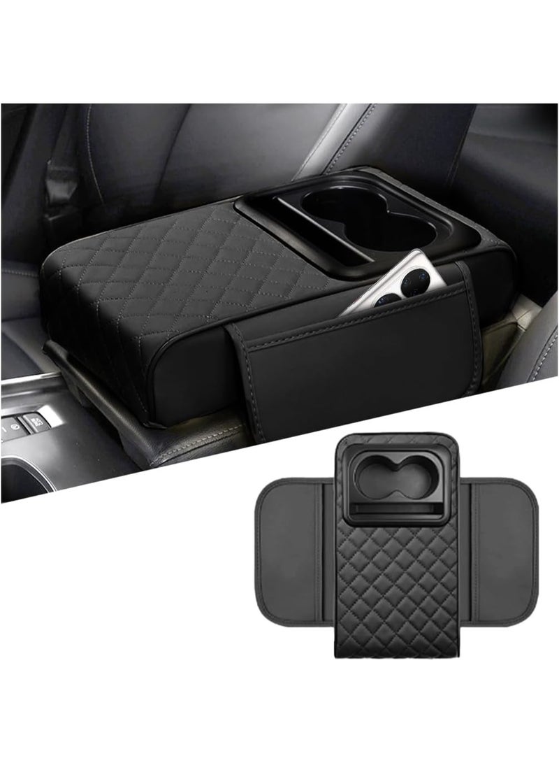 Car Center Console Armrest Pillow, Leather Memory Foam Auto Arm Rest Box Cover with Storage Bag, Waterproof Automotive Interior Elbow Protector Accessories, Universal Fit - Image 1
