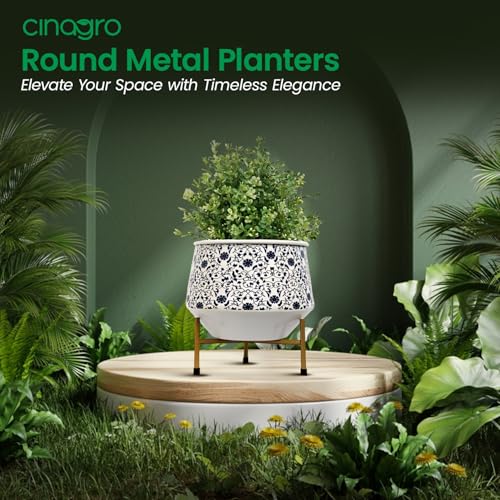 CINAGRO Metal Flower Vase Planter Pot with Iron Stand, Pots for Plants, Plant Pots for Home Decoration, Succulent Pot, Indoor Planter Garden Decor Style: Botanic Bliss - Image 2